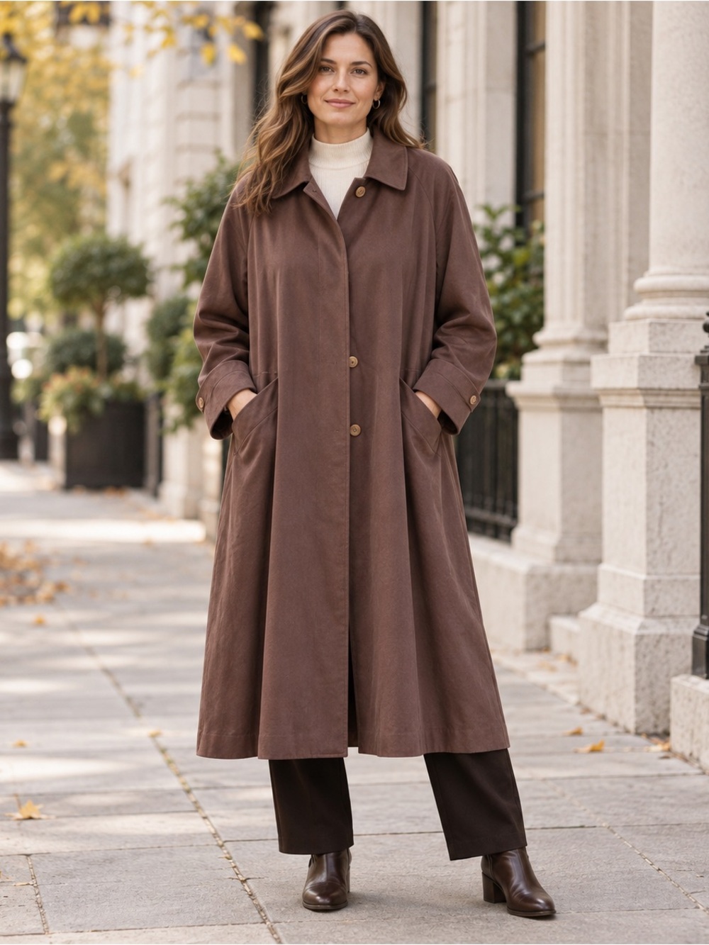 Searle Brown Maxi Trench Coat Size 14 Minimalist A-Line Duster